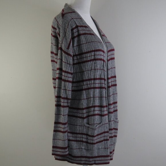 Mudd Women's Gray & Maroon Striped Long-Sleeve Open Cardigan Size M (C1308) - Picture 3 of 7